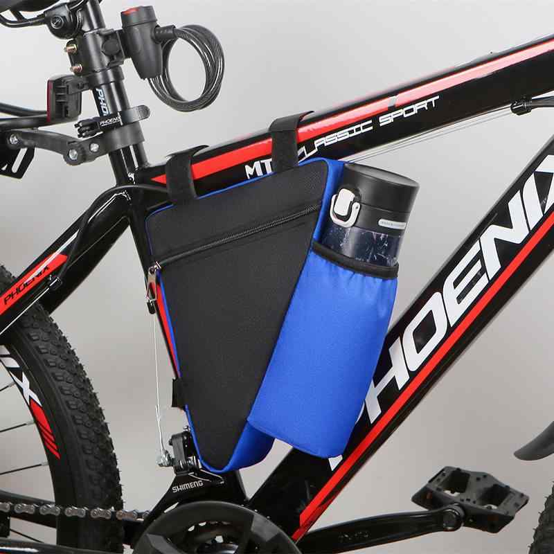 自転車 フレームバッグ 三角 ポーチ 山地車 ロードバイク 対応 上管 収納 サイクリング 用 水筒 ホルダー 付き アウトドア 収納 機能