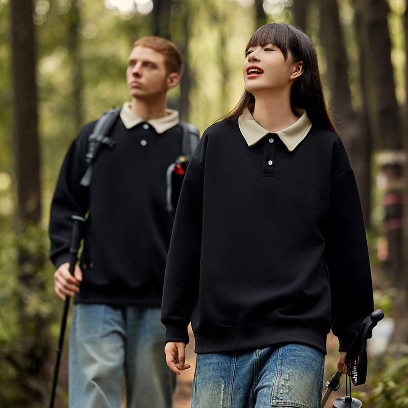 Polo Shirt - スウェットシャツ 長袖 ポロカラー 折り襟 秋冬 ビジネス 作業着 ユニフォーム 快適 暖か 綿素材 デイリー オフィス 通勤用
