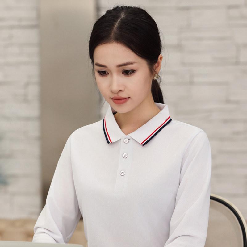 Polo Shirt - レディース 長袖 ポロシャツ ピンク 襟付き 秋用 幼稚園教師 作業服 グループ制服 文化シャツ 普段使い 伸縮性 綿素材 軽量 シンプルデザイン