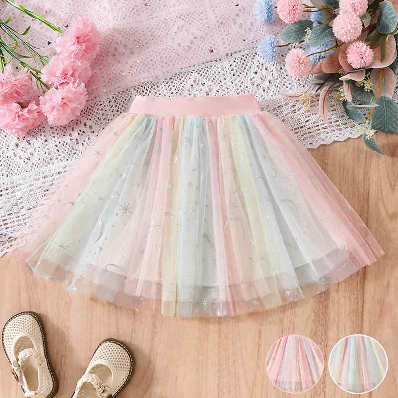 Skirts - スカート 女の子用 チュチュ フレア ミニ 夏 虹色 グラデーション プリンセス かわいい 爽やか 普段使い 軽やか コーディネート