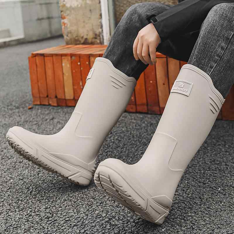 メンズ ロング 雨靴 ハイカット レインシューズ 防滑 防水 ゴム製 作業用 キッチン用 洗車用 釣り用 水中用 アウトドア 多用途 カジュアル スタイル(4.0)