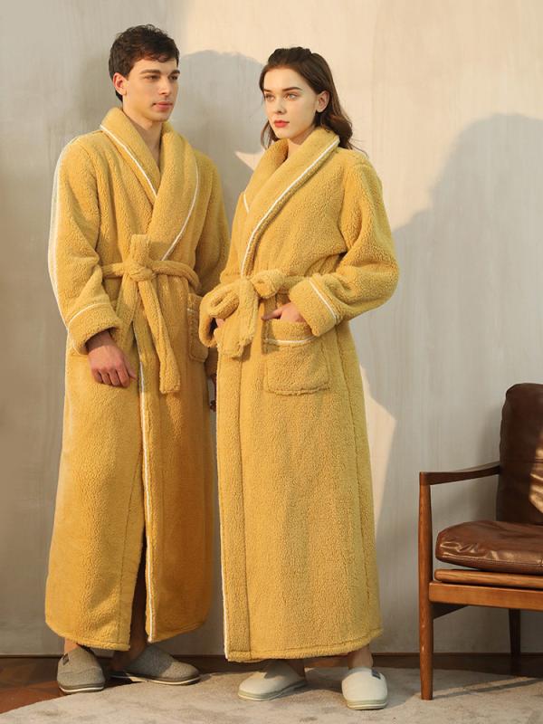 Nightgowns - パジャマ メンズ レディース 秋冬 ロング丈 厚手 フランネル コットン カップル バスローブ 部屋着 暖か 快適 ゆったり 吸湿 速乾