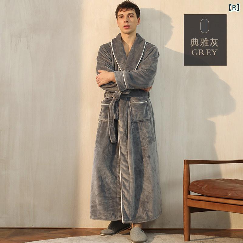 リバーパディのパジャマ メンズ レディース 秋冬 ロング丈 厚手 フランネル コットン カップル バスローブ 部屋着 暖か 快適 ゆったり 吸湿 速乾｜アングル3