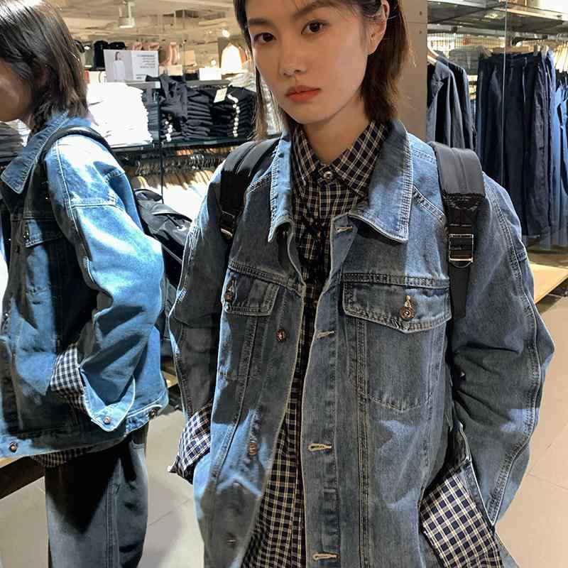 大衣 - デニムジャケット ゆったり アメリカンスタイル 春秋 カジュアル アウター ルーズ BF風 トップス 水洗い加工 個性派デザイン コットン素材 オーバーサイズ 普段使い 軽量 伸縮性
