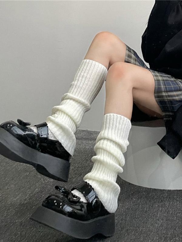 レッグウォーマー 女性用 秋冬 ニット ミッドカーフ ボリュームソックス 原宿風 Y2K ギャル JK スタイル 暖か素材 ストリートファッション かわいい 脚カバー