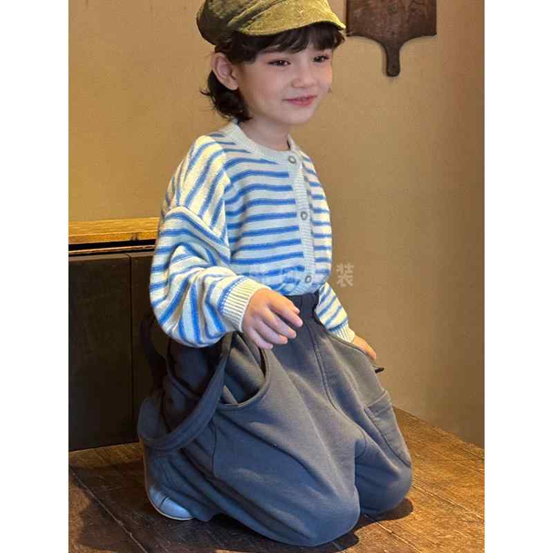 長袖 ニット カーディガン 男の子用 ベビー 子供 ストライプ 厚手 暖か 春秋 伸縮性 ソフト素材 日常使い かわいい スタイリッシュ