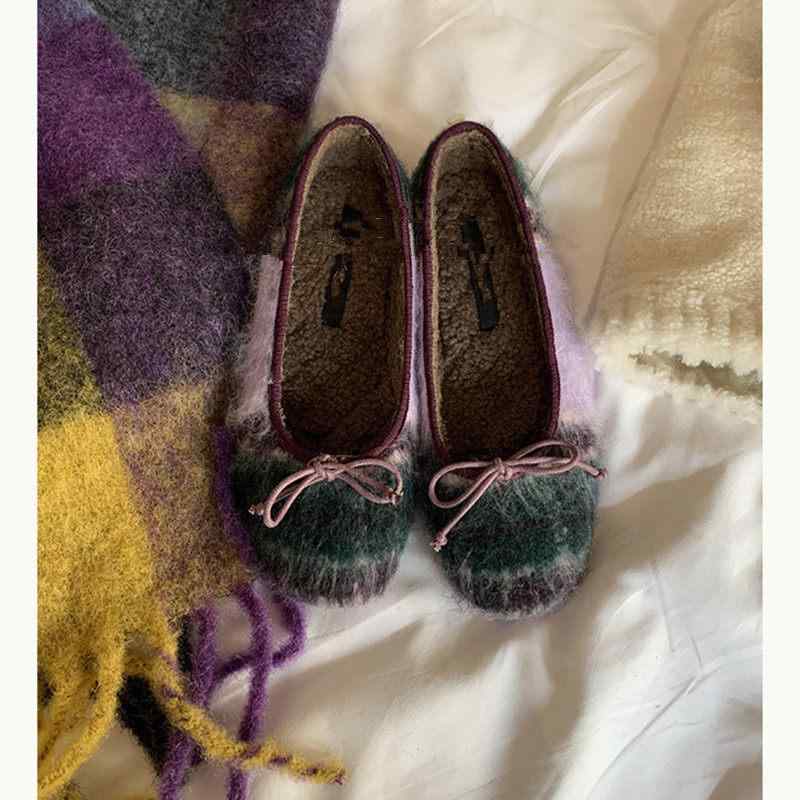 秋冬 レディース バレエシューズ クロスストラップ ローカット ファー加工 保温 スリッポン 綿素材 暖か 楽ちん 外出用 軽量 伸縮性