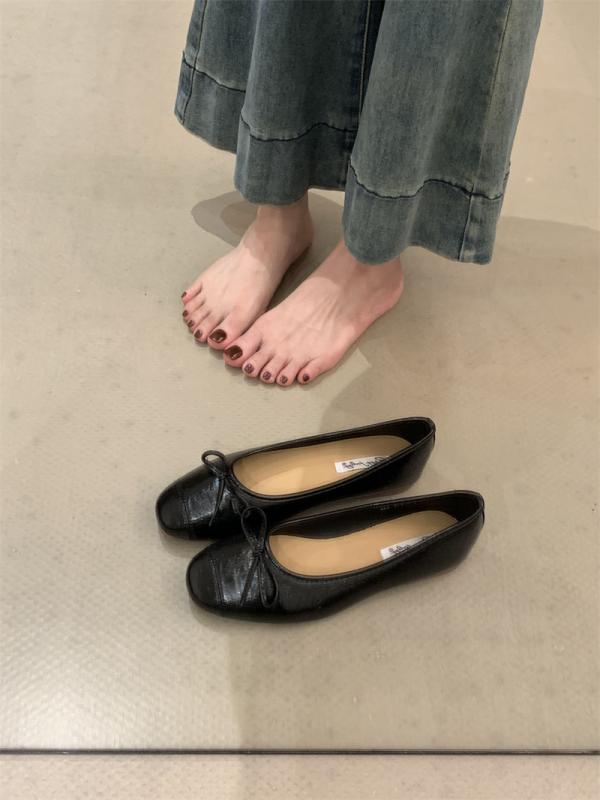 レディース フラットシューズ バレエ風 リボン付き 浅口 フレンチスタイル 秋用 フェミニン 軽量 快適 柔らかい素材 日常使い