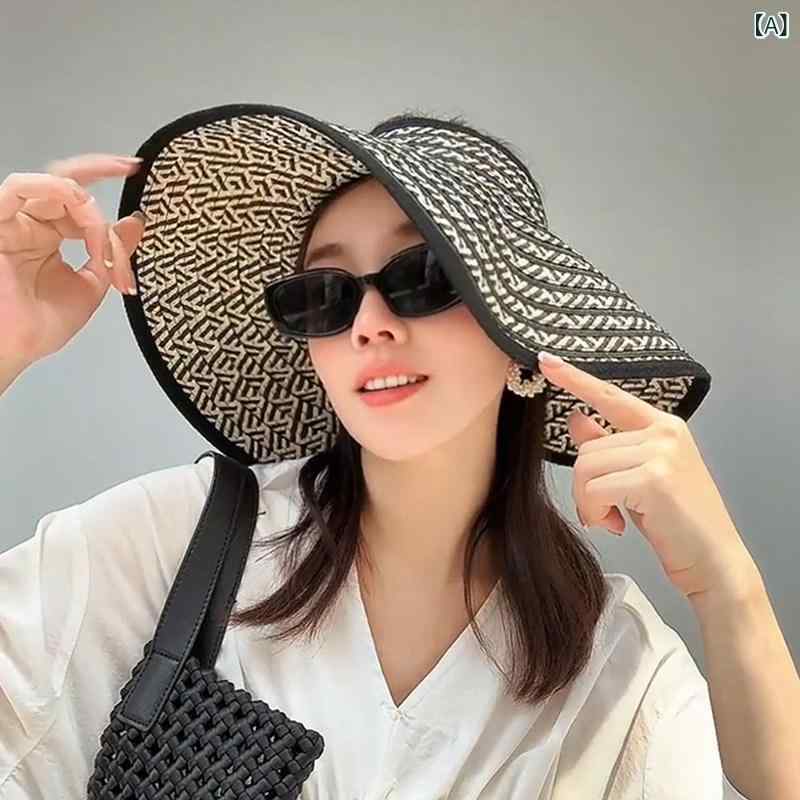 麦わら帽子 キッズ 折りたたみ 広いつば 草編み 通気性 UVカット 日焼け防止 夏用 ファッション 軽量 携帯 普段使い アウトドア 2