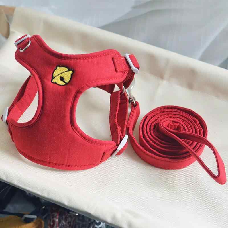 Harness Leash - ペットハーネス 犬猫兼用 ベスト式 胸背タイプ 風刺繍 無音ベル 散歩用 軽量素材 伸縮性 快適フィット かわいいデザイン