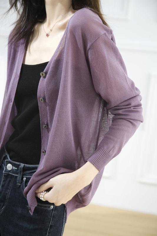 樂天商城 - カーディガン レディース Vネック ニット 接触冷感 ゆったり UVカット 春夏 薄手 ショート丈 長袖 軽量 吸湿速乾 普段使い アウトドア