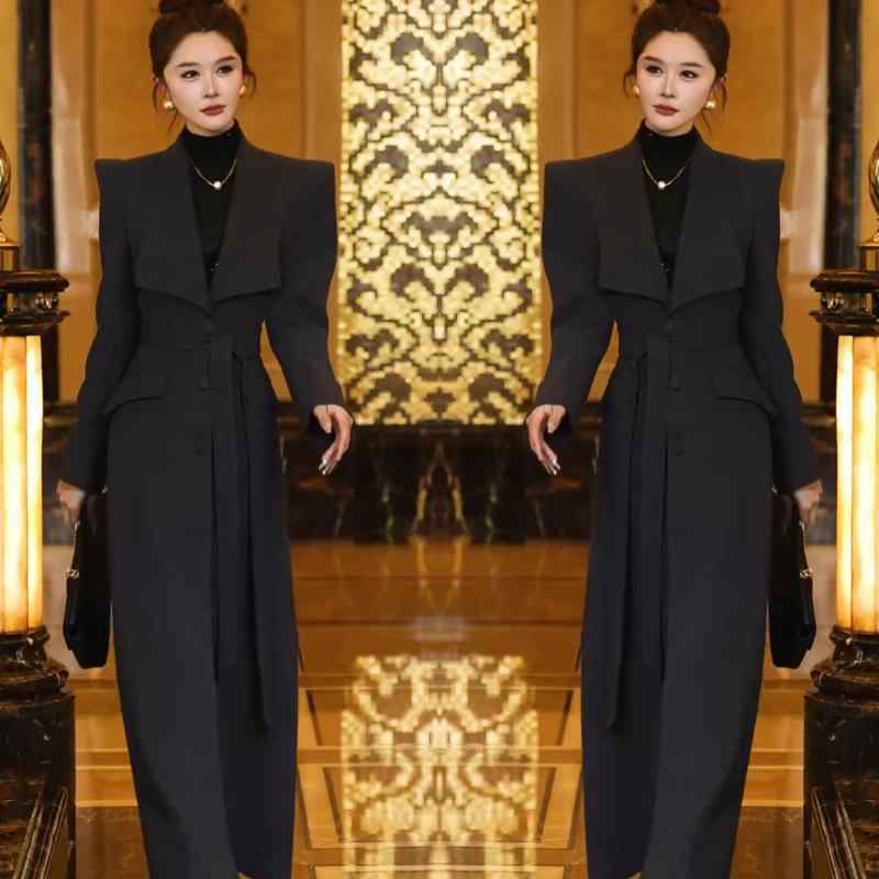 レディース ロングコート 冬用 高級感 ウエストベルト スタイリッシュ アウター ロング丈 女性用 ジャケット