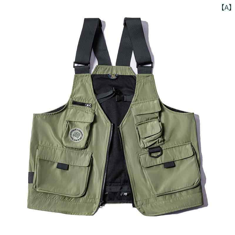 Fly Vest - メンズ ノースリーブ ベスト 2way ショルダーバッグ アウター レトロ ワークウェア アメリカンスタイル 多ポケット 機能性 軽量 普段使い