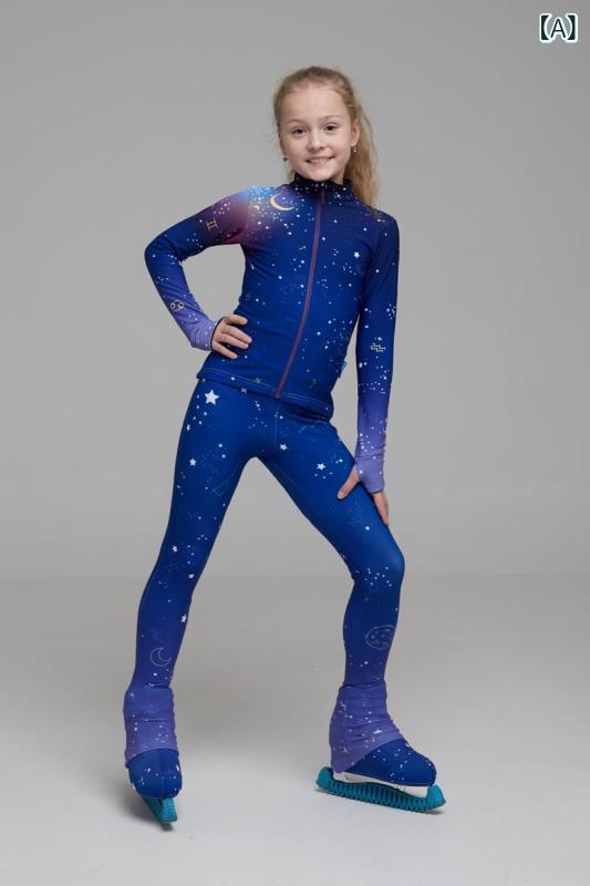 女の子用 フィギュアスケート 訓練服 セット フリース 暖か 速乾 アイススケートウェア パフォーマンス グレード試験服 伸縮性 室内用 2