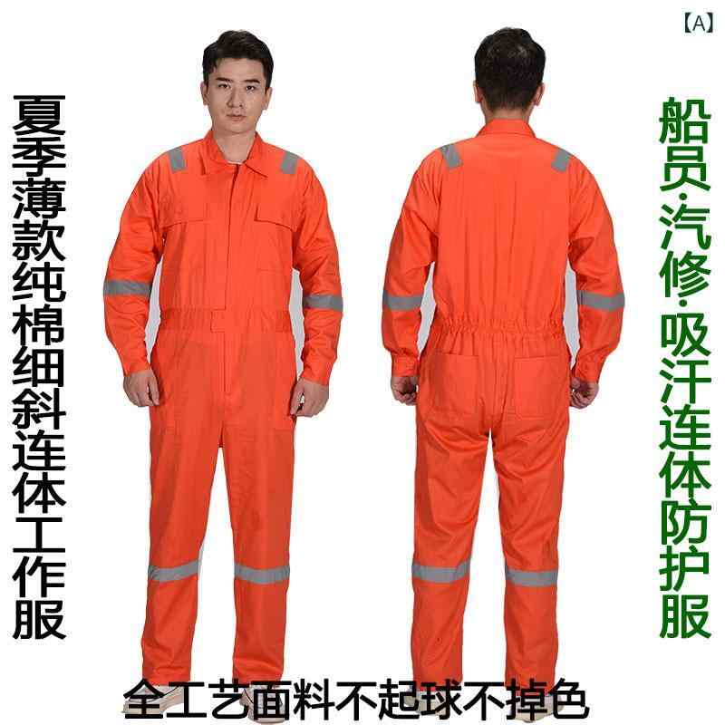 ツナギ作業服 メンズ 夏用 薄手 綿素材 長袖 連体 保護 船員用 自動車修理工用 通...