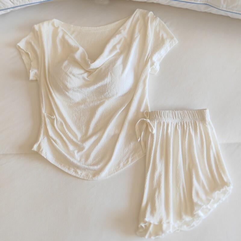 パジャマ レディース 春夏 綿 胸パッド 短袖 ショーツ 一体型 かわいい セクシー 部屋着 ルームウェア 2点セット 吸湿速乾 軽量 快適