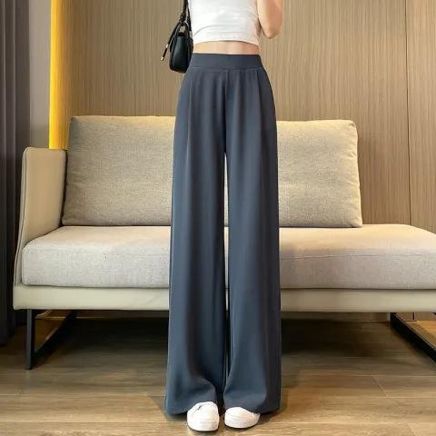 Rakuten - レディース 接触冷感 ワイドパンツ 垂感 西装 休闲パンツ ストレートパンツ 女性用 クロップド丈 軽量 吸湿速乾 通勤用 普段使い ブラック グレー ネイビー 夏 春夏 通年対応 伸縮性 ハイウエスト ビッグシルエット 綿混 再生繊維 シンプル スタ