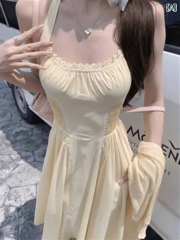 ワンピース レディース 夏 ロング フレンチスタイル ソフト 収腰 スリム スイート セクシー バックレス ハルターネック ストラップ 軽量 伸縮性 通勤 普段使い