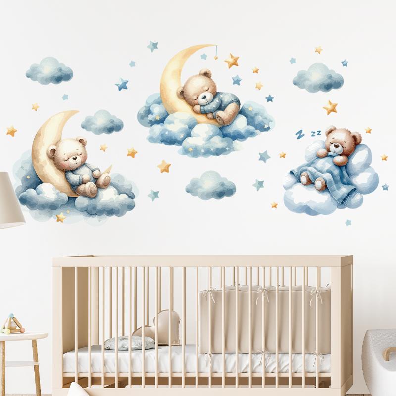 壁 ステッカー かわいい ぬいぐるみ ベア 夜空 雲 眠り デザイン 子供部屋 寝室 イ...