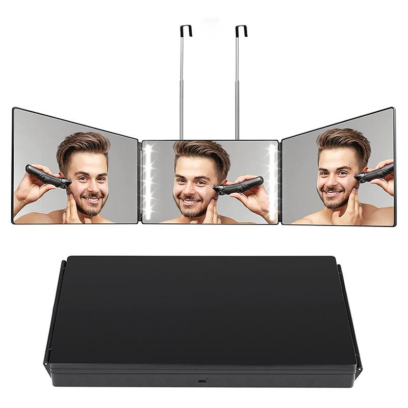Triple Mirrors - 壁掛け 折りたたみ 化粧鏡 LEDライト付き 伸縮調整 3面 大型 ハンズフリー 収納便利 軽量 伸縮性 メイク ヘアメイク ドレッサー 卓上 壁掛け 折り畳み 拡大鏡 自然光 調光機能 省スペース 耐久性