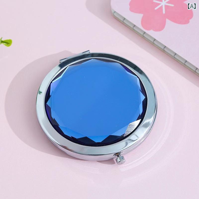 ポケットミラー 女性用 化粧鏡 コンパクト 折りたたみ クリスタル 高級感 クリエイティブ DIY ロゴ印刷 QRコード 広告用 携帯 軽量 ピンク系 アイボリー 日常使い 2