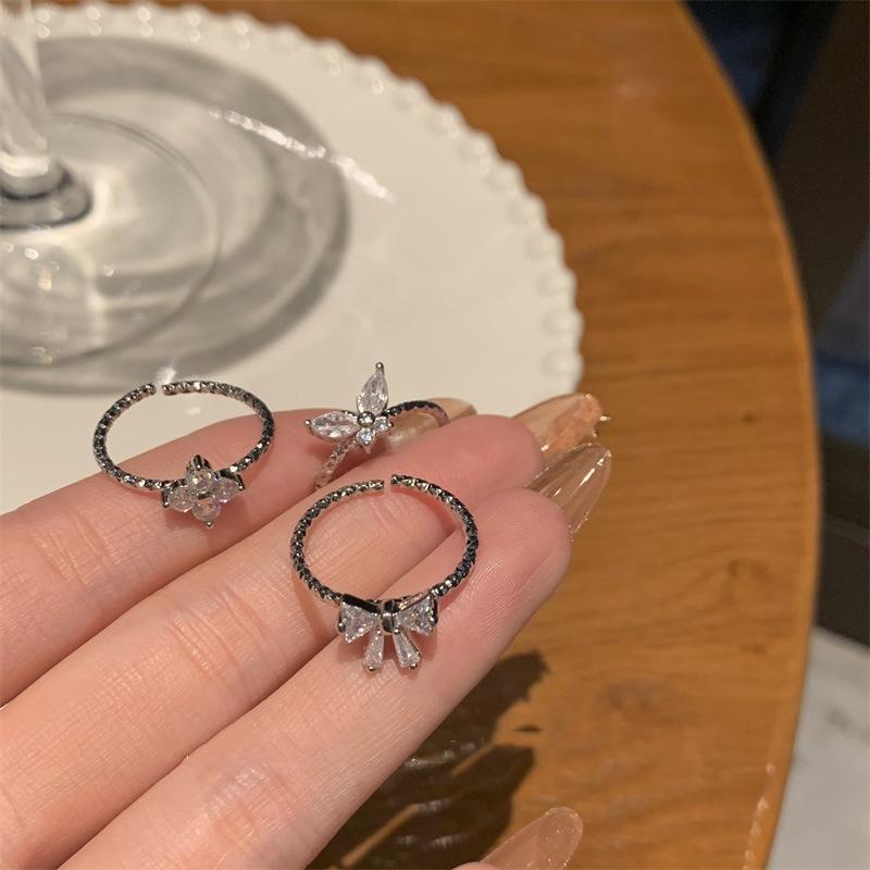 指輪 女性用 シンプル ジルコニア 蝶結び 開口 かわいい ファッション ラブリー デイリー アクセサリー ピンクゴールド シルバー ゴールド 百搭 食指用