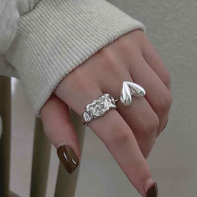 指輪 女性用 かわいい ハート オープンリング 韓国 インスピレーション ピンク シルバー 食指用 ヒップホップ アクセサリー シンプル スタイリッシュ 普段使い 軽量 ファッション アイテム