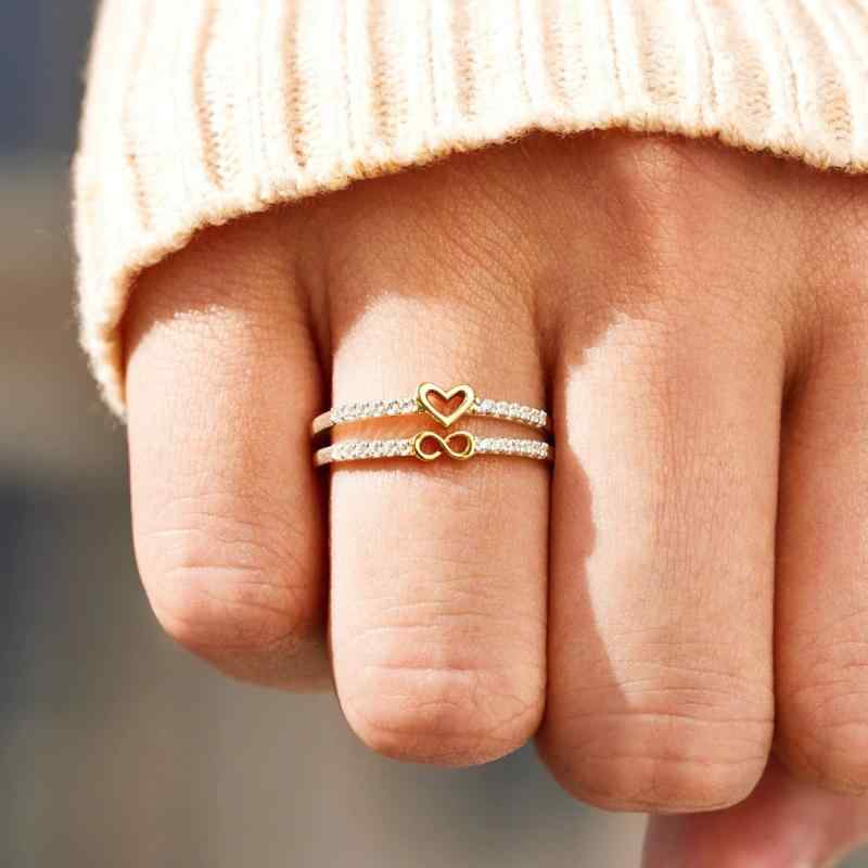 Other , Materials - 指輪 セット 女性用 ハート モチーフ 合金製 ゴールド シルバー ツートーン かわいい シンプル 普段使い ギフト ラブリー デザイン ファッション アクセサリー 軽量 耐久性
