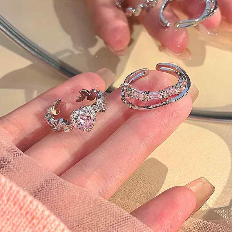 指輪 女性用 かわいい ロマンチック ハート ジルコニア リング 恋人用 カップル お揃い 個性的 ファッション アクセサリー シンプル 日常使い シルバー調