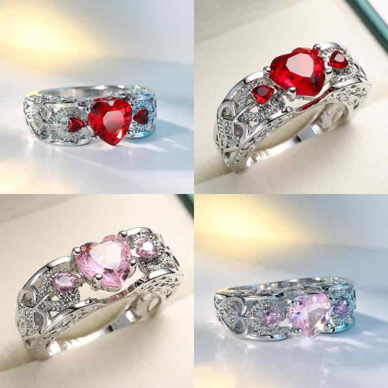 指輪 レディース ジルコニア 赤 ハート型 手元飾り 欧米 かわいい アクセサリー 華...