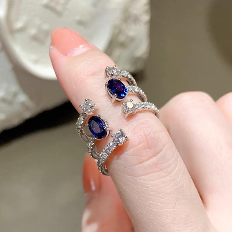 Other - 指輪 女性用 オープンデザイン 調整可能 ブルー ジルコニア 宝石 かわいい 軽量 シンプル 高級感 普段使い シルバー加工