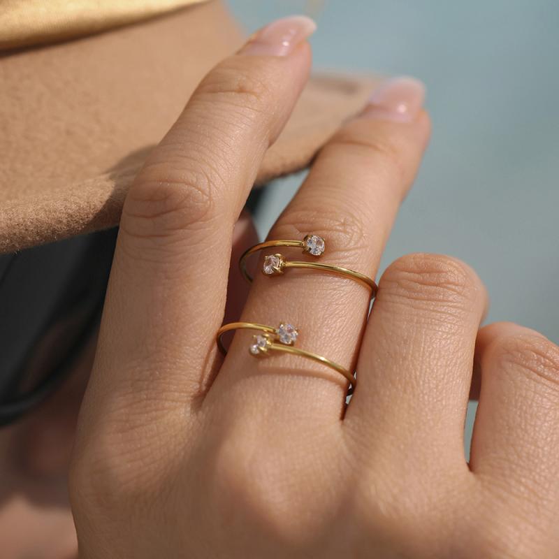 指輪 女性用 ステンレス オープンハート ジルコニア 調節可能 細リング かわいい ファッション アクセサリー シンプル デイリー 軽量 輝き ラブリー ジュエリー