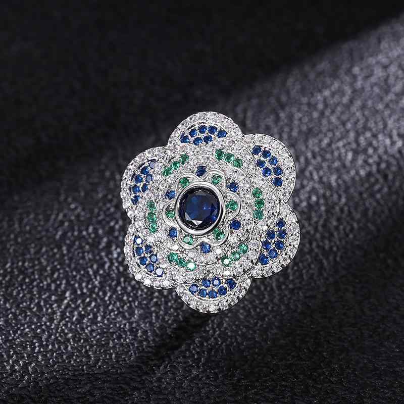 Other - レディース 指輪 復古 ブルー ピンク ストーン 輝く ジルコニア フラワー モチーフ 女性用 アクセサリー 華奢 デザイン ファッション ジュエリー ゴールド調 シルバー調 日常使い プレゼント かわいい ラブリー スタイリッシュ 華やか 細身 繊細