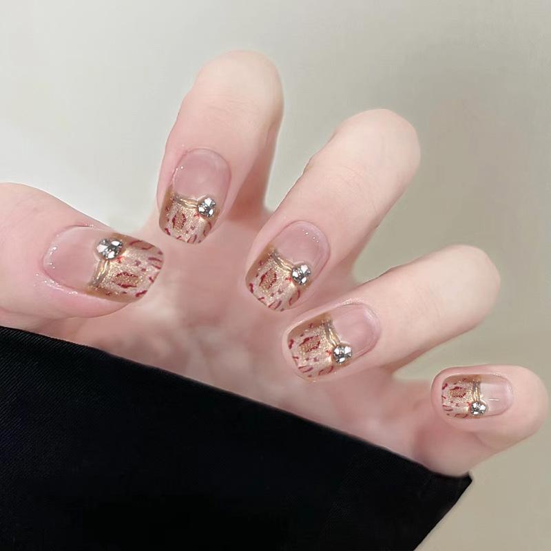 付け爪 フレンチネイル ゴールド ヒョウ柄 キャッツアイ 手作り ジェルネイル 光沢加工 デコレーション フェイクネイル セルフネイル ネイルアート ラグジュアリー デザイン 日常使い キラキラ 装飾 簡単装着 耐久性 女性用 ネイルシール ファッション