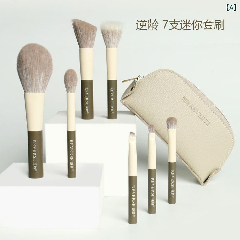 メイクブラシ セット ミニ コンパクト 化粧ブラシ ポータブル 収納ポーチ 付き ソフトブラシ メイクアップ ツール 旅行用 軽量 合成毛 ブラック ピンク系 かわいい riverpaddy-11405371 リバーパディ パッケージ画像