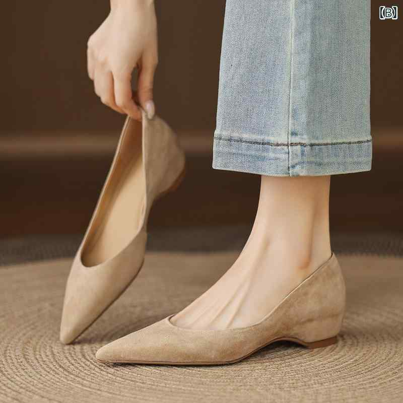 パンプス レディース ローヒール ポインテッドトゥ 革 革靴 牛革 レザー パンプス ...