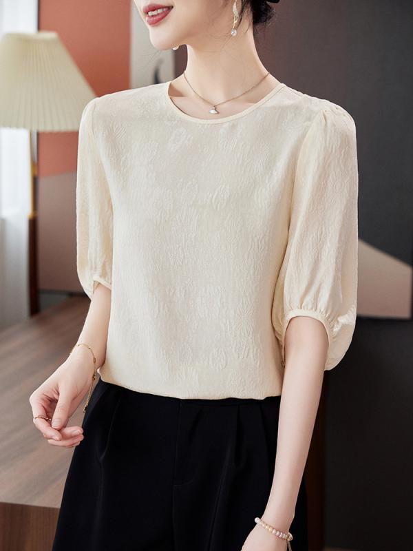 Tシャツ 女性用 春夏 桑蚕糸 真丝 デザイン性 スタイリッシュ 短袖 シャツ 上衣 軽量 吸湿速乾 通気性 コットン混 トップス カジュアル..