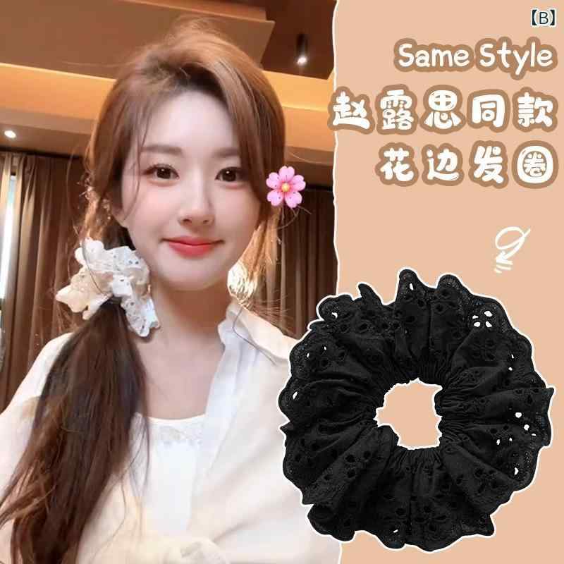 ヘアアクセサリー 女性用 フラワーレース 大型 ポニーテール ゴム ヘアバンド 髪束...