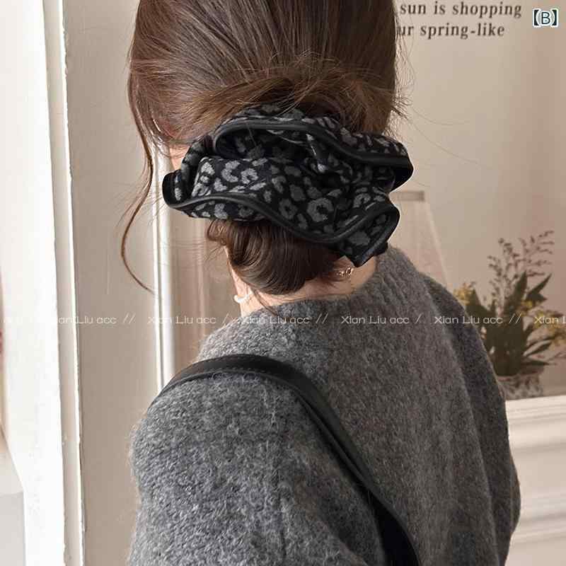 ヘアアクセサリー 女性用 秋冬 ヒョウ柄 磨毛 ヘアゴム 高弾力 耐久性 馬尾 ヘアバ...