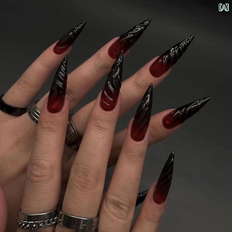 ハロウィン 3D 立体 グラデーション ロング ポイント アクリルネイル 付け爪 ウィッグ コスプレ 仮装 グレイッシュ カラーリング セーフティ 人工爪 フェスティバル セット カラフル デザイン 耐久性 自然仕上げ