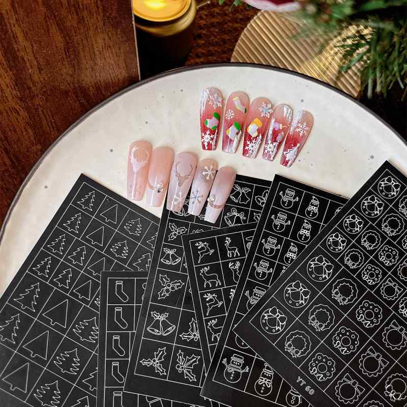 ネイル ステッカー クリスマス デザイン 蝶結び 花冠 ベル 雪だるま トナカイ バックグラウンド 接着 指甲補助 ホログラム デカール かわいい 冬 季節 キッズ アクセサリー セット カラフル 簡単貼り付け 耐久性 指先 装飾 ピース コレクション