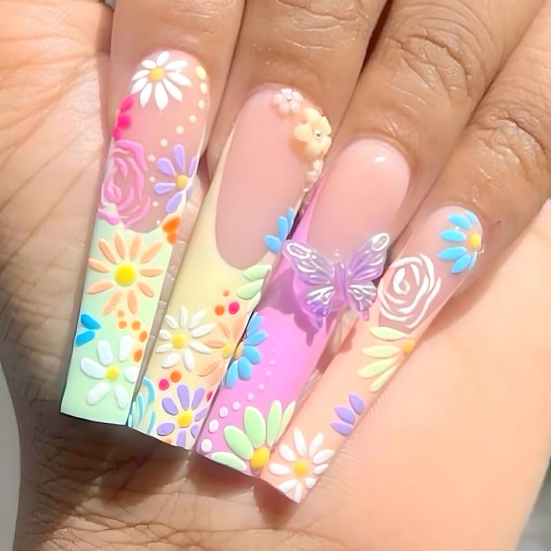 Nail - ネイルステッカー 貼り付け式 立体 蝶 フレンチスタイル ブルー 欧米 ファッション 指先 デザイン かわいい アクセサリー 手軽 セルフネイル キラキラ 装飾 日常使い 指甲 強化 トレンド カラフル デコレーション
