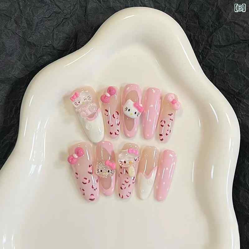 ネイルチップ メンズ 猫目 ヒョウ柄 秋冬 フレンチスタイル 装着式 指甲片 軽量 伸縮性 再生繊維 ブラック ピンク系 アイボリー 普段使い 通勤用 アウトドア ビッグシルエット Vネック 接触冷感 吸湿速乾 高級感 riverpaddy-11412425 リバーパディ サンプル画像2