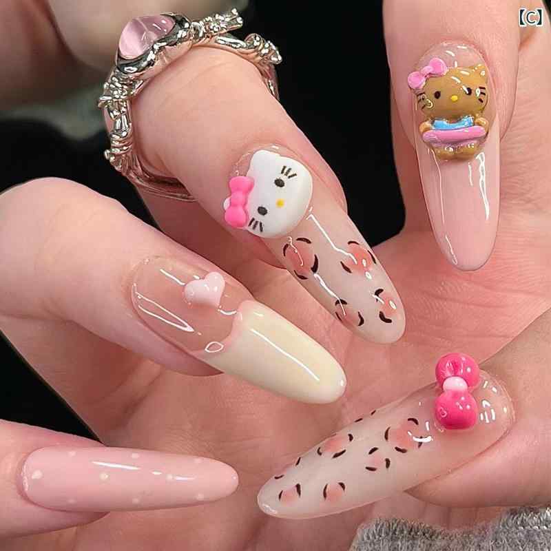 ネイルチップ メンズ 猫目 ヒョウ柄 秋冬 フレンチスタイル 装着式 指甲片 軽量 伸縮性 再生繊維 ブラック ピンク系 アイボリー 普段使い 通勤用 アウトドア ビッグシルエット Vネック 接触冷感 吸湿速乾 高級感 riverpaddy-11412425 リバーパディ サンプル画像3