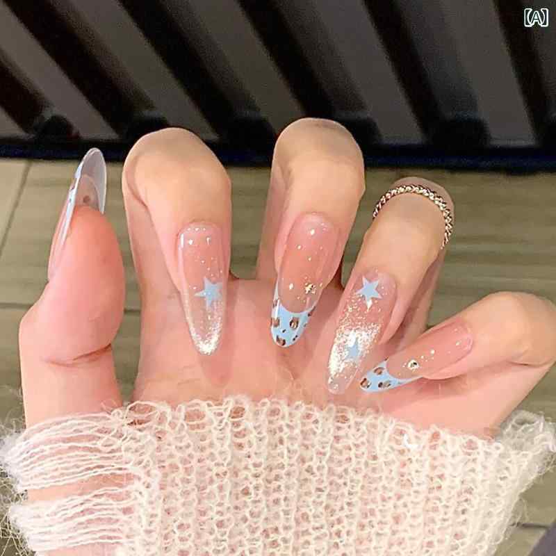 美甲片 女性用 猫眼 スター フレンチスタイル 手作り 指甲片 スパイシー ピュア 欲情 デザイン 軽量 耐久性 セルフネイル キット ピンク系 ゴールド アクセント 日常使い かわいい ファッション