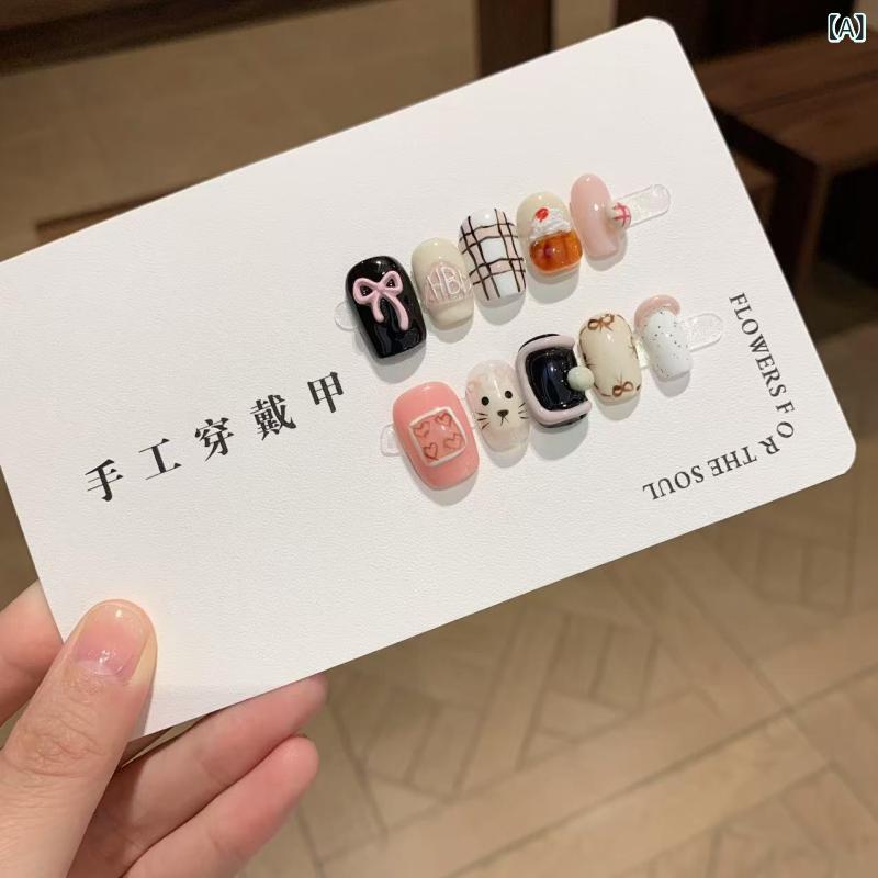 美甲片 - ネイルチップ かわいい 日常使い 短め ビビッドカラー 取り外し可能 フェイク指甲 シンプルスタイル 指先アクセント カラフル 女性用