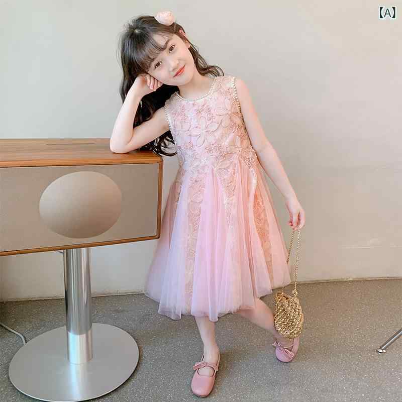 ワンピース キッズ 女の子 半袖 子供服 ドレス プリンセス チュール スカート Aラ...