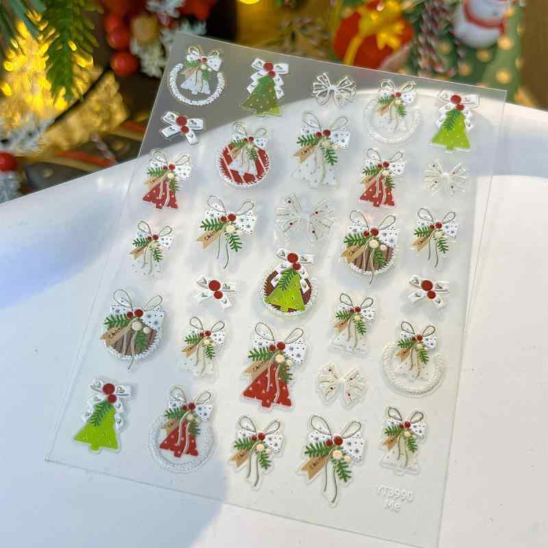 ネイル ステッカー クリスマス シリーズ 花輪 鈴 立体 浮雕 クリスマスツリー 指甲 装飾 かわいい デザイン キラキラ デコレーション ..