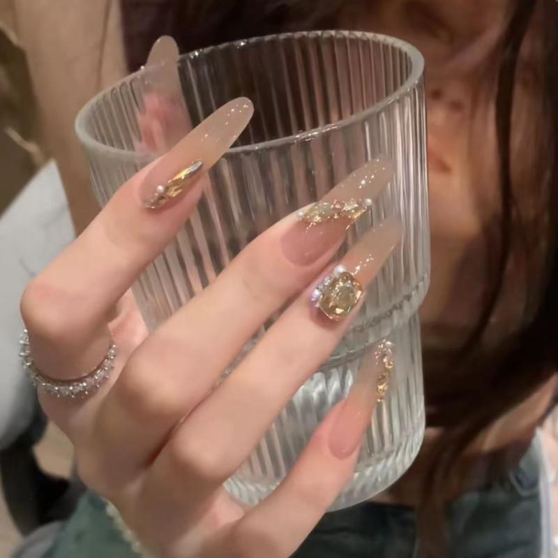 其它 - ハンドメイド 指輪 アクセサリー 手作り 甲片 装着用 純欲 超仙 ヌードカラー アイステーカラー 爆闪 シャンパンゴールド ジルコニア 装飾 取り外し可能 かわいい 女性用 普段使い 軽量 輝き 高級感 ピンク系 ブラウン系