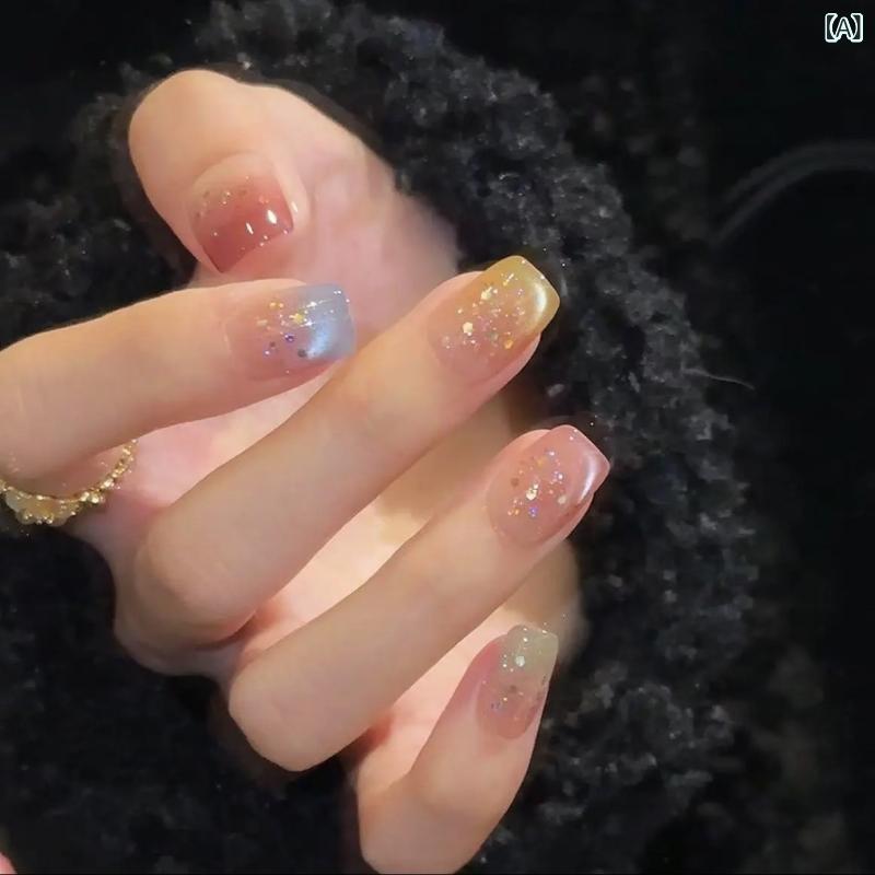 夏 フレンチスタイル 猫目 カラフル 虹色 短め フル 着用型 ネイルシール ハーフカバー ホワイト 輝き 軽量 耐久性 指先コーティング 日常使い ファッションアクセサリー ビビッドカラー ソフトフィット 夏仕様 セルフネイルキット